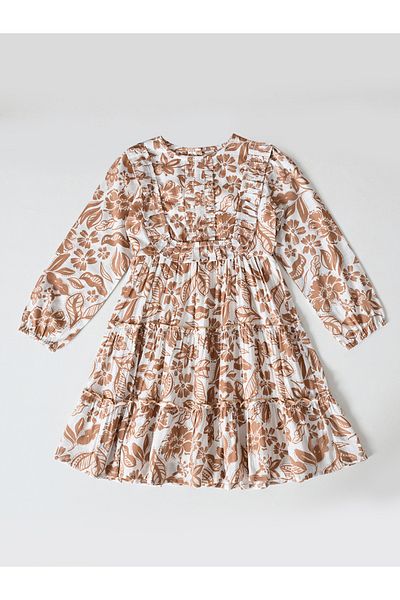 Bella Moda By Styli Floral Print Buttoned Tiered Knee-Length Dress