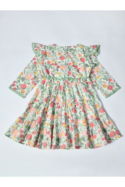 Bella Moda By Styli All-Over Print Ruffle Trim Tiered Dress with 3/4 Sleeves