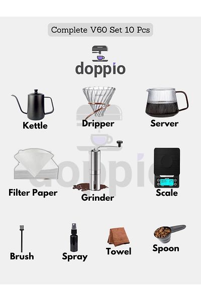 DOPPİO Doppio V60 Pour Over Coffee Set – 10-Piece Manual Brewing Kit