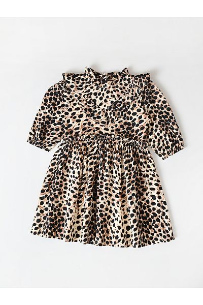 Bella Moda By Styli Leopard Print Ruffled Detail Knee-Length Dress