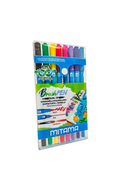 Mitama Σετ 8 μαρκαδόρων Mitama με δύο άκρα, για ακουαρέλα, πολύχρωμα