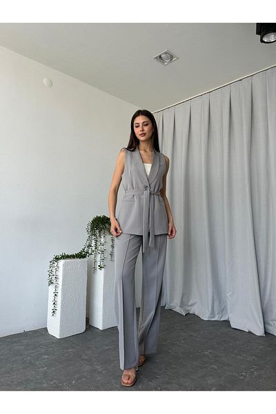 EFSUN MODA Women's Leila Vest Pants Suit with Lining Belt