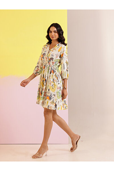 Sanskrutihomes By Styli Floral Printed V Neck A-Line Mini Dress