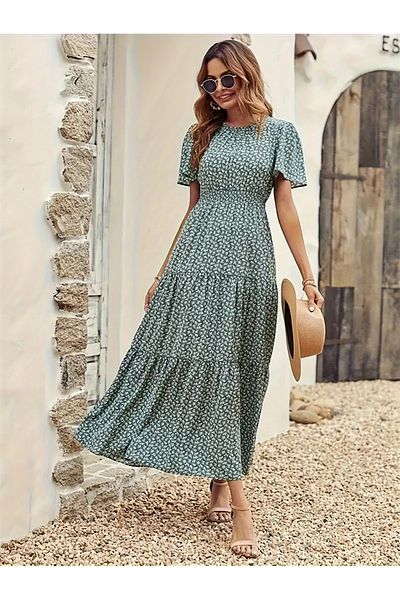 Take Two By Styli All-Over Print Round Neck Midi Dress
