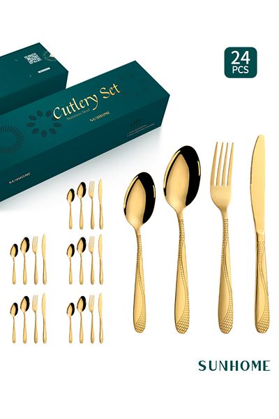 Sunhome 24-Piece Stainless Steel Cutlery Set Gold