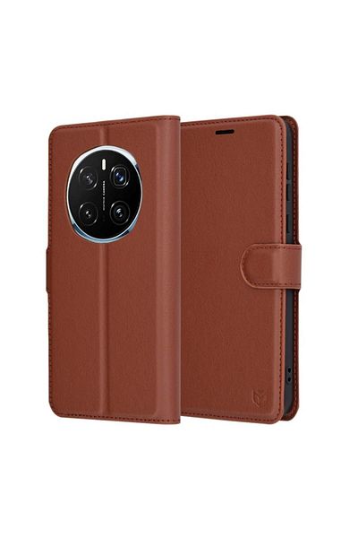 SKYDDAR INNOVATION Husă pentru Honor Magic7 Pro, piele tip folio, tip carte, cu portofel interior, set de autocolante, maro