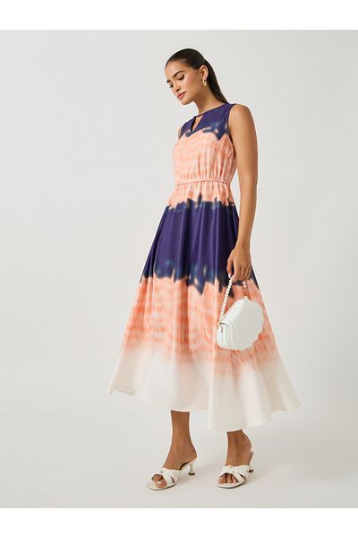 Styli Printed Keyhole Sleeveless A-Line Maxi Dress