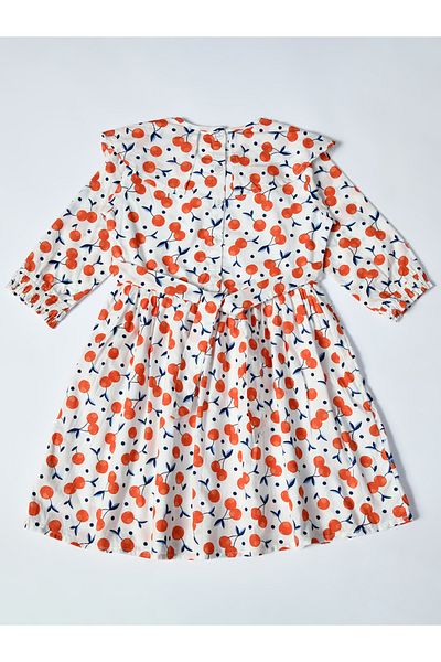 Bella Moda By Styli All-Over Cherry Print Ruffle Trim Cotton Dress