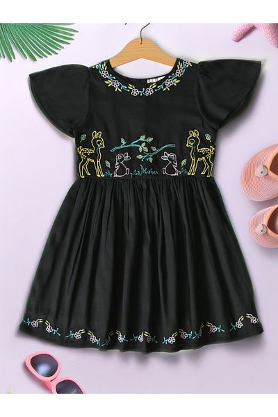 Bella Moda By Styli Embroidered Ruffled Sleeve Knee-Length Dress