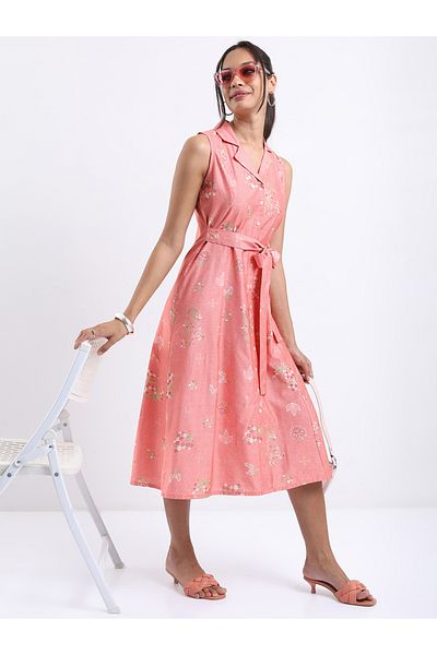 Vishudh By Styli Floral Printed Tie Up Detail A-Line Midi Dress