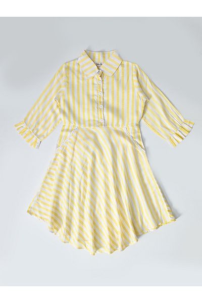 Bella Moda By Styli Striped Mandarin Collar Knee-Length Dress