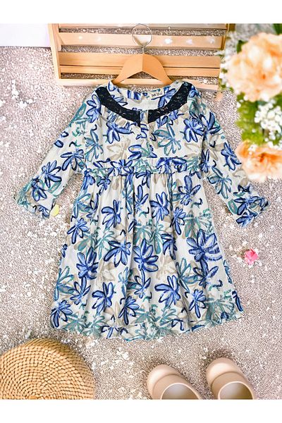 Bella Moda By Styli All-Over Floral Print Lace Insert Cotton Dress with Lining