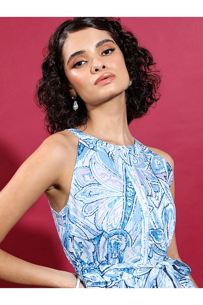 Vishudh By Styli All-Over Printed Halter Neck Sheath Midi Dress with Belt