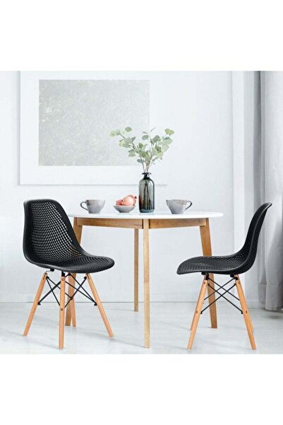 Taimi Pack of 4 Plastic Chair with Wooden Legs for Office Dining Kitchen Living Room Black 70x40x40cm