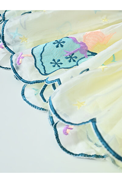 Bella Moda By Styli Embroidered Ruffled Sleeve Mesh Knee Length Dress