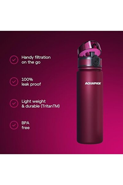 Aquaphor City Bottle 500ml Red | Travel Water Bottle with Activated Carbon Filter | Filters Chlorine