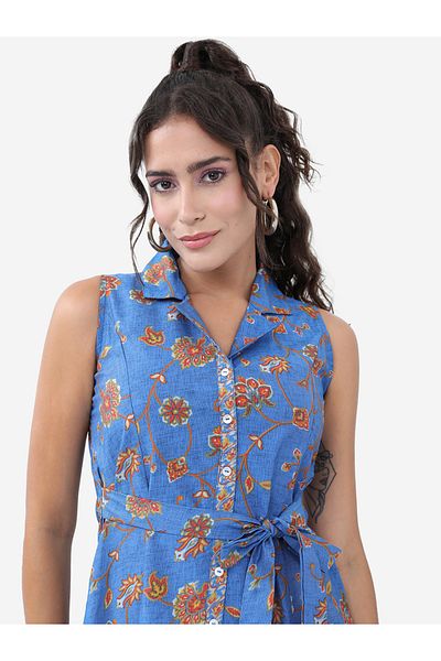 Vishudh By Styli Floral Printed Belted Shirt Midi Dress