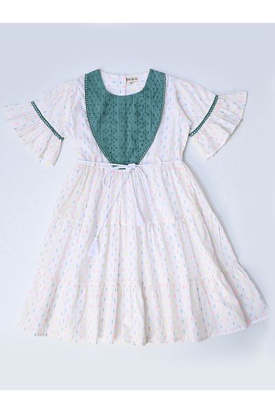 Bella Moda By Styli Dobby Schiffli Yoke Cotton Tiered Dress