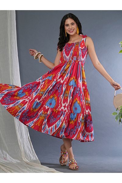 Globus By Styli Women All-Over Print Tie-Up Sleeve A-Line Midi Dress