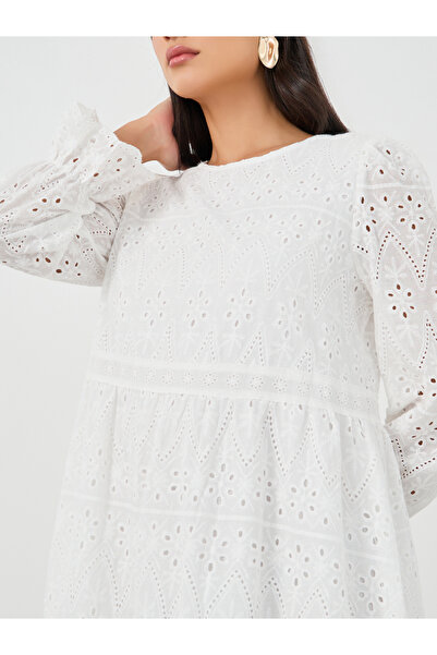 Keenly By Styli Embroidered Balloon Sleeve A-Line Midi Dress