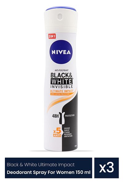 NIVEA Nivea Black&White Invisible Ultimate Impact αντιιδρωτικό αποσμητικό σε σπρέι για γυναίκες 3 τεμάχια x 150ml