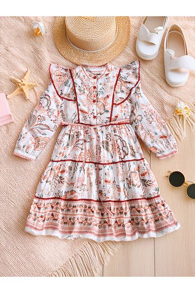 Bella Moda By Styli Floral Print Ruffled Detail Knee-Length Dress