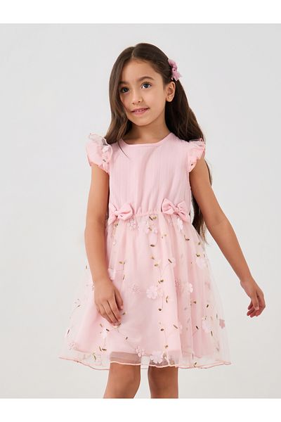 Styli Embroidered Mesh Detail Sleeveless Mini Dress