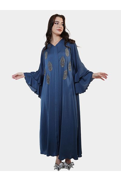 Elena by DStyle Ruffled Sleeve V-Neck Lace Detail A-Line Jalabiya
