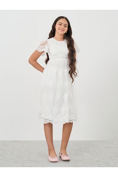 Styli Lace Insert Round Neck A-Line Midi Dress
