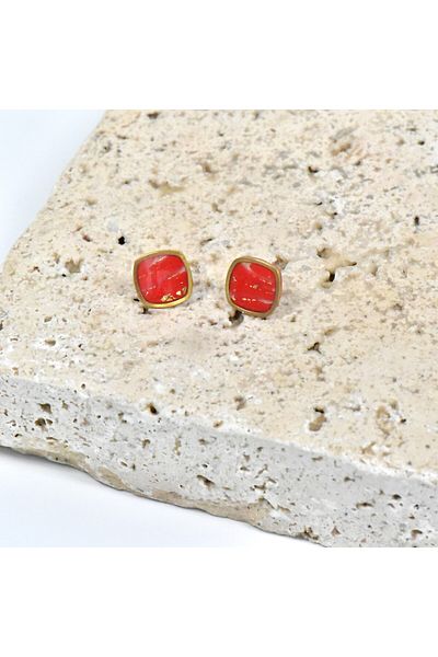 NARRU Handmade NARRU earrings, square, 1.2 mm, red and gold, Xeni
