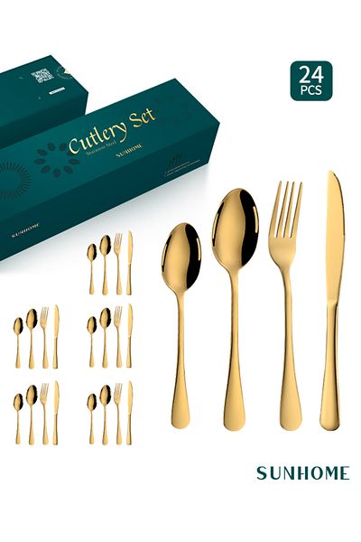 Sunhome 24-Piece Stainless Steel Cutlery Set Gold