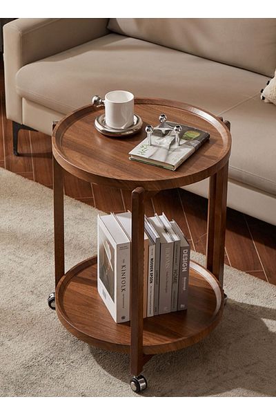 sharpdo 2-Tier Round Side Table Coffee Table Side Table, 360° Rotation, Side Table with Open Storage Space