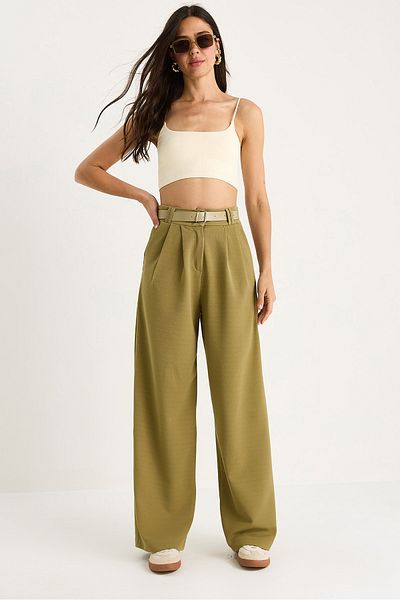 Bianco Lucci Women's Double Pleat Detailed Belted Knitted Trousers 3851 60261449