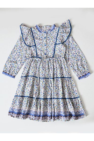Bella Moda By Styli Floral Print Ruffled Detail Knee-Length Dress