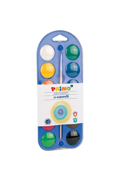 Primo Watercolors with palette and Primo brush, tablet diameter 30mm, 12 colors
