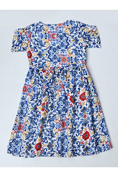 Bella Moda By Styli All-Over Floral Print Puff Sleeves Cotton Dress with Lining