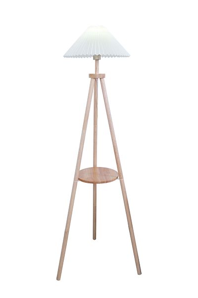 sharpdo Tripod Wooden Storage Floor Lamp, 3-Color Adjustment, Foot Switch, Coffee Table Storage
