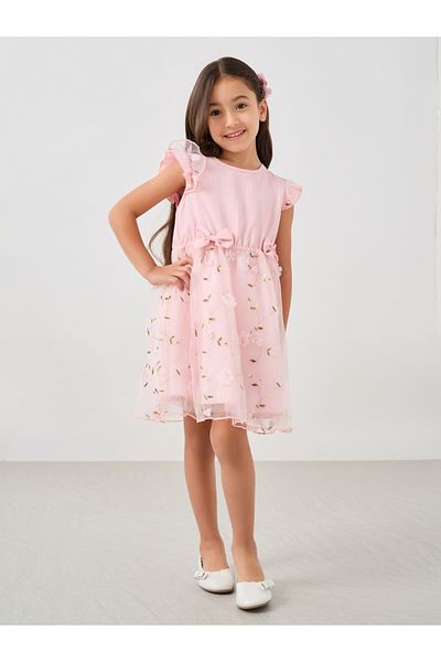 Styli Embroidered Mesh Detail Sleeveless Mini Dress