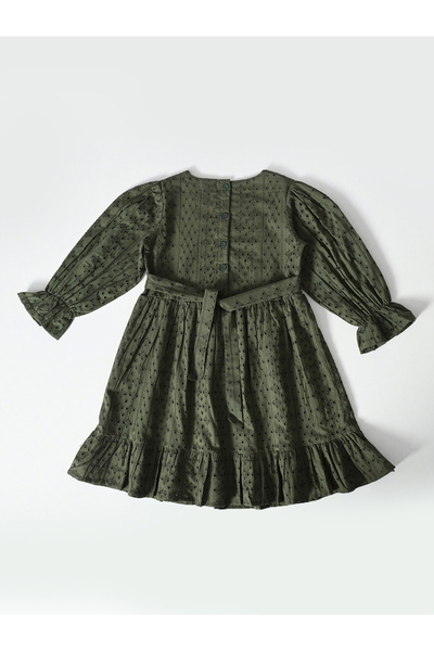 Bella Moda By Styli Solid Schiffli Pintuck Detail Dress with 3/4 Sleeves