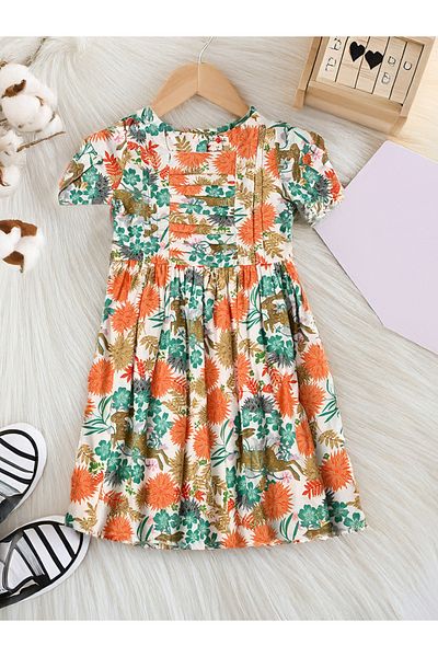 Bella Moda By Styli All-Over Floral Print Puff Sleeves Cotton Dress with Lining