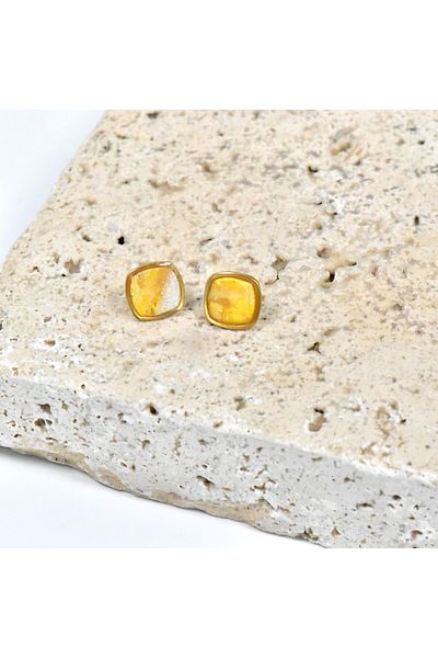 NARRU Handmade NARRU earrings, square, 1.2 mm, yellow, white and gold, Xeni