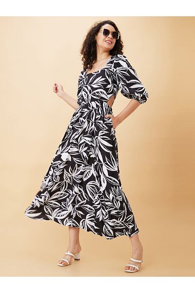 Globus By Styli Women All-Over Print Cut Out Detail A-Line Maxi Dress