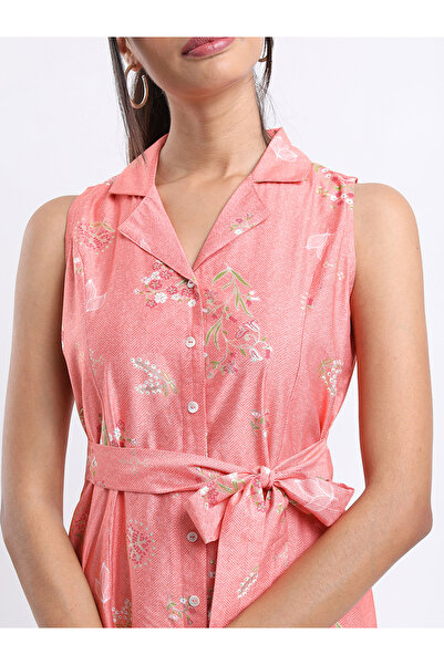 Vishudh By Styli Floral Printed Tie Up Detail A-Line Midi Dress