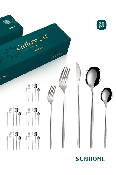 Sunhome 30-Piece Stainless Steel Cutlery Set Silver