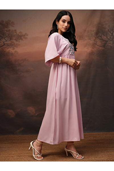 Vishudh By Styli Women Embroidered V Neck A-Line Maxi Dress