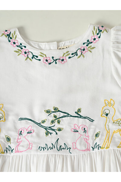 Bella Moda By Styli Embroidered Ruffled Sleeve Knee-Length Dress