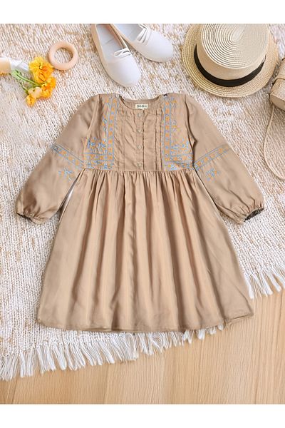 Bella Moda By Styli Embroidered Balloon Sleeves Knee-Length Dress