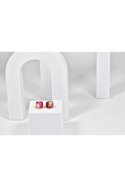 NARRU Handmade NARRU earrings, square, 1.2 mm, pink, white and gold, Xeni