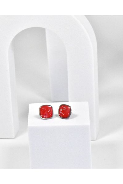 NARRU Handmade NARRU earrings, square, 1.2 mm, red and silver, Xeni