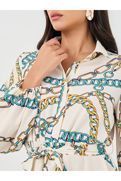 Keenly By Styli Graphic Print Drawstring Waist Maxi Dress